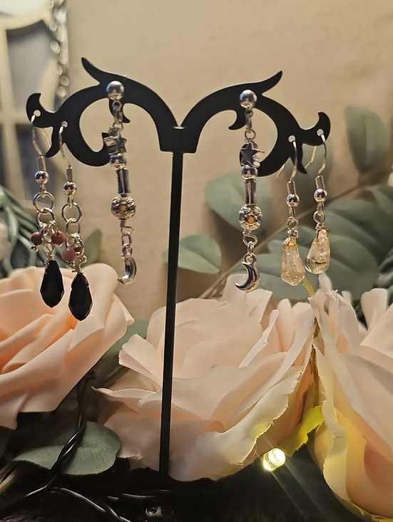 Jewelry - Silver .925 and Tourmaline,citrean And Moon- Stars 3Earrings Set (316A)